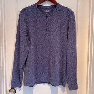 Rhone space dye long sleeve henley in “Memphis Blues” purple / blue color